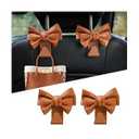 HZEL Car Seat Headrest Hooks, 2PCS Cute Bow Vehicle Seat Back Storage Hanger for Purse Coat Bag, Multifunctional Auto Interior Decoration Accessories, Universal for Truck SUV Sedan (Brown)