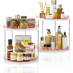 2 Pack 2-Tier Lazy Susan Turntable Organizer  9.05 Rotating Spice Rack Organizer for Cabinet, Pantry, Tabletop & Counter  Clear Acrylic Lazy Susan for Kitchen, Bathroom & Vanity (Lagre, Pink)
