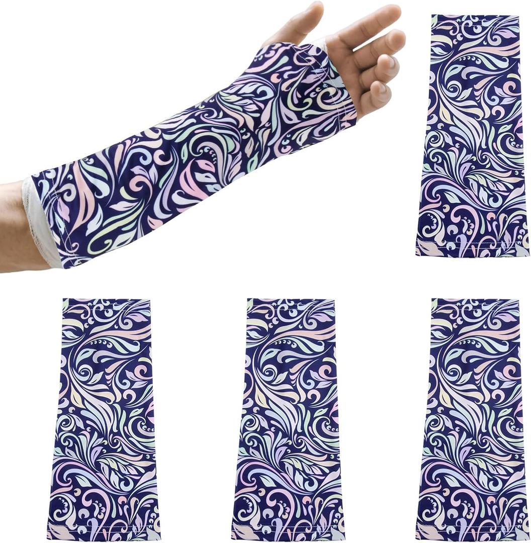 4-Pack Soft Fabric Arm Cast Cover Elastic Hand Cast Cover Protection Sleeves for Cast Wound Smooth & Comfortable (Artistic Doodle Print)