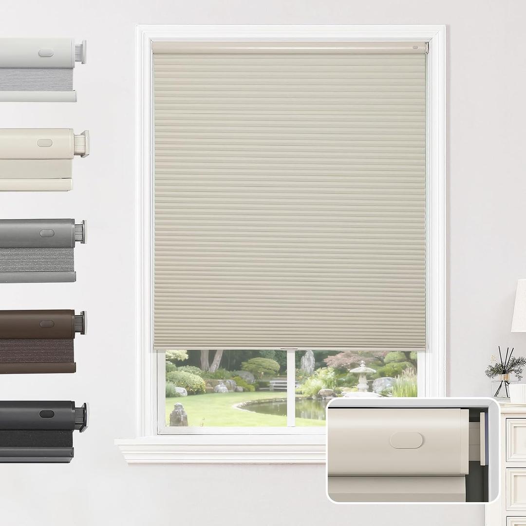 Joydeco No Drill Cordless Blackout Cellular Shades, 29" W x 64" H, Beige