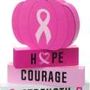4 Pcs Breast Cancer Awareness Table Centerpiece Decorations Pink Ribbon Tiered Tray Decor Wooden Pumpkin Block Signs for Fight Breast Cancer Charity Party Supplies