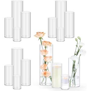 16 Pack Glass Cylinder Vases 4, 6, 8, 10 Inch Tall Clear Flower Vases for Table Centerpieces Wedding Decoration, Hurricane Floating Candle Holder for Party Home Decor