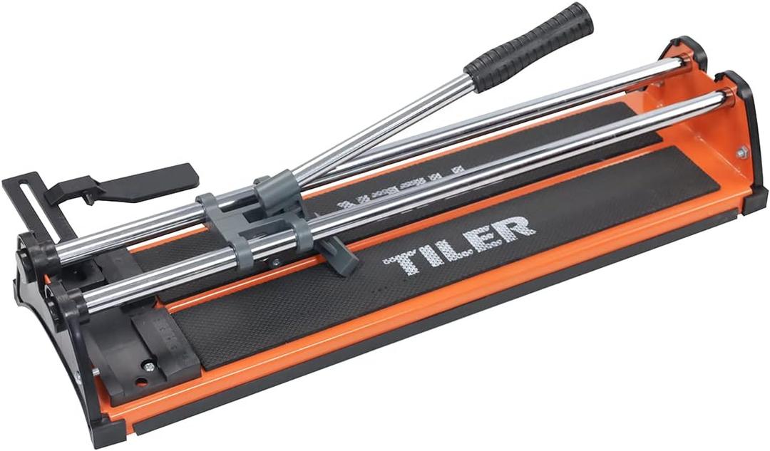 TILER 14 Inch Manual Tile Cutter, Professional Porcelain Ceramic Tile Cutter with Chrome Plated Solid Rails, Tungsten Carbide Cutting Wheel, Adjustable Fence Gauge, Anti-Skid Feet 8103E-2