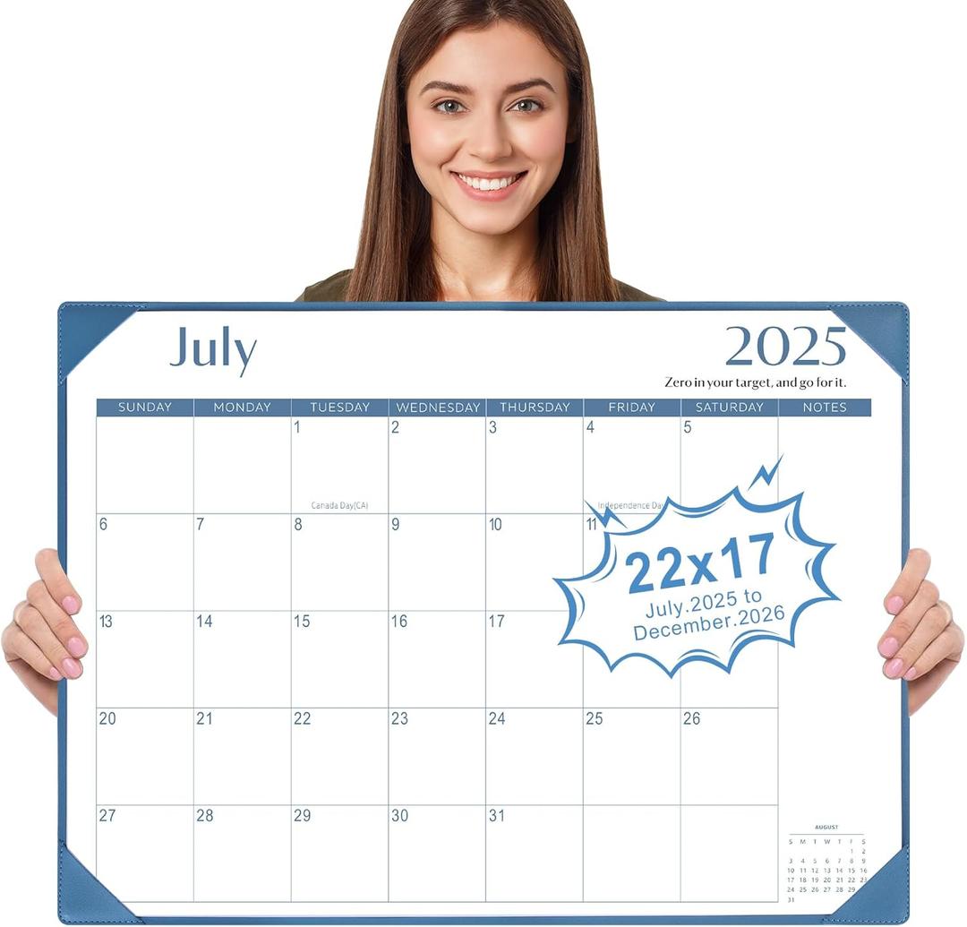Gannyfer Desk Calendar 2025-2026 with Desktop Mat, Simplified Large 22" x 17" Desktop Pad Calendar, 18 Month Table Calendar from July 2025 to Dec 2026, Office Supplies Perfect for Home School and Office - Blue
