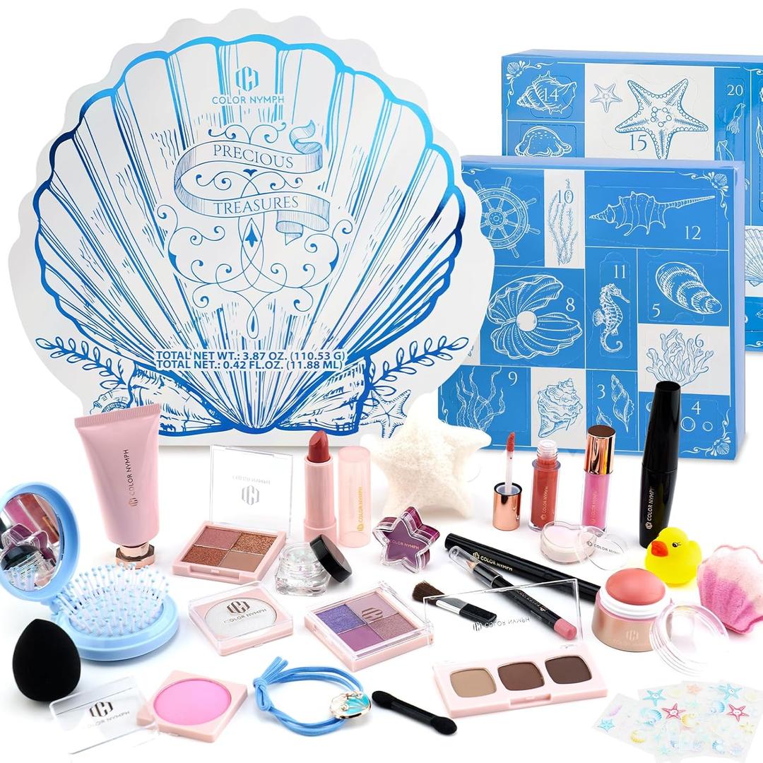 Color Nymph Girls Makeup Gift Set for Teens, Makeup Kit for Girl, Birthday Gift for Teen Girls, 24Pcs Birthday Advent Calendar, Mystery Makeup Box #Blue