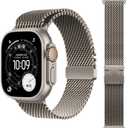 Titanium Milanese Loop Band Compatible with Apple Watch Bands Ultra 3/2/1 49mm 46mm 45mm 44mm for Men Women, Parachute-style Buckle Metal Mesh Bracelet Strap for iWatch Series 11 10 SE 9 8 7 6 5 4