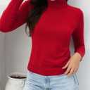 2025 Women's High Neck Long Sleeve Knitted Sweater, Fashionable Women's Long Sleeve Pullover Sweater (Red, M)