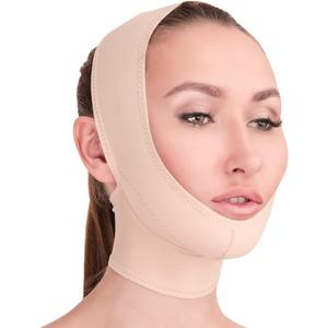 Post Surgical Chin Strap Bandage for Women - Neck and Chin Compression Garment Wrap - Face Slimmer, Jowl Tightening (L) (Large (Pack of 1), Beige)
