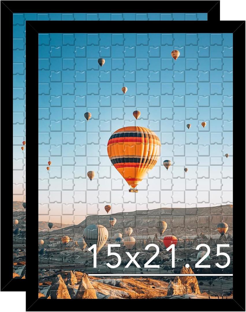 JCJMY 15x21.25 Puzzles Frame Set of 2 Black, Wall Hanging 15 x 21.25 Picture Frame for 15 by 21.25 Poster Photo Canvas Picture Puzzles with Shatter Resistant Plexiglass