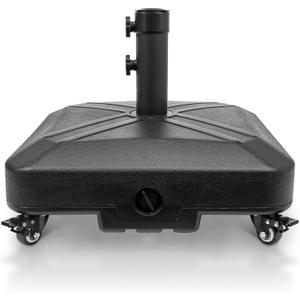 DZ4733 MS Patio Umbrella Base Heavy Duty with Wheels Square Market Stand for Outdoor 4 Locks 1 Knobs 125lb Capacity, Black