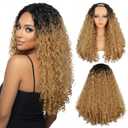 LEEONS 22 Inch Deep Wave U Part Wig for Black Women - Long Synthetic Curly Hair with Unique Bouncy Ends, Glueless U Shape Half Wigs Heat Resistant Fiber, Ombre Honey Blonde (T27)
