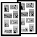 Hongkee 12x22 Picture Frame Set of 2, Black with Glass Collage Frame, Display Eight Opening 4x6 Photos With Mat or 12 x 22 Newspaper Without Mat - Horizontal or Vertical Wall Mounting