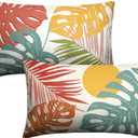 Set of 2 Summer Tropical Leaves Lumbar Throw Pillow Covers Palm Banana Leaf Pillow Covers 12x20 Abstract Sun and Monstera Leaf Cushion Case for Sofa Patio Indoor Outdoor Decor
