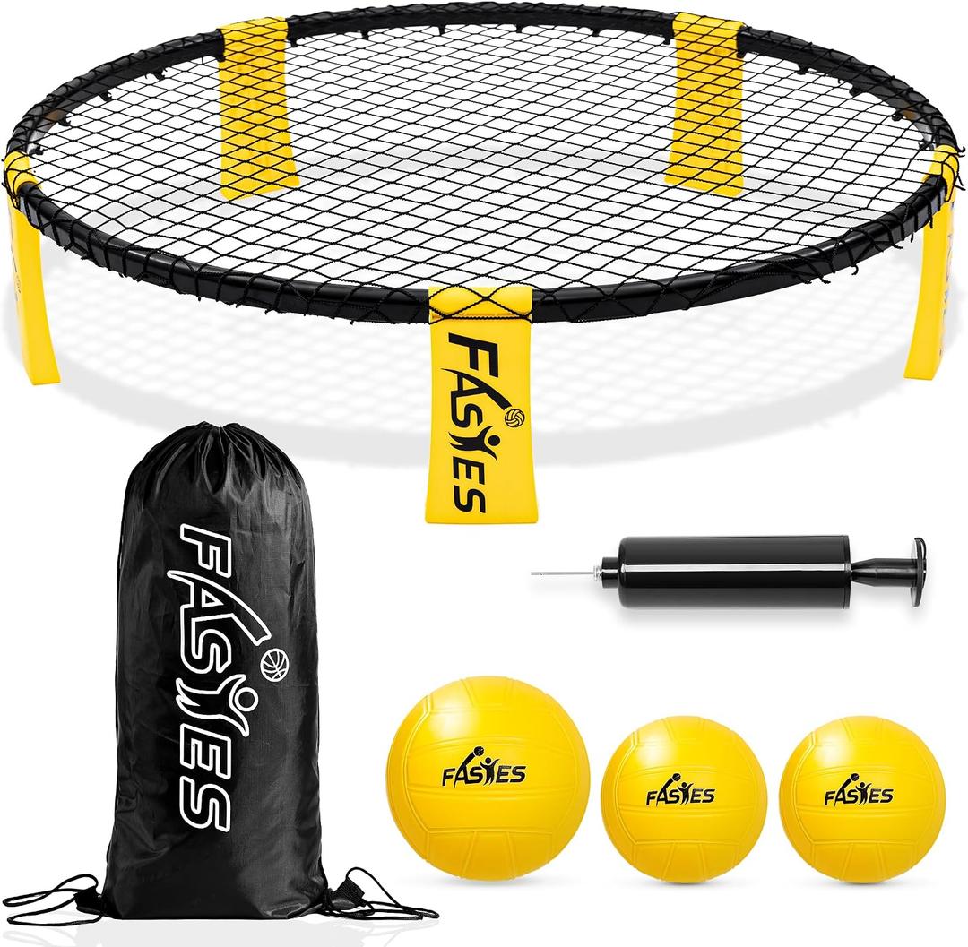 Outdoor Beach Ball Game Includes 3 Balls, Net and Carrying Bag -Roundnet Game Set for Adults, Kids, and Family - Perfect for Beach, Yard, Lawn, Backyard, and Park