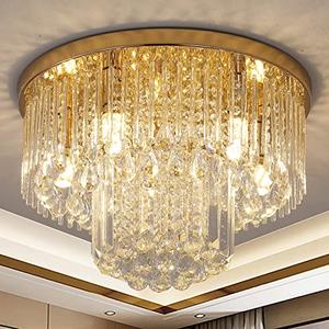 KRASTY Gold Crystal Chandelier Flush Mount Ceiling Light, 5 Lights Modern Round, K9 Crystal Raindrop Chandelier Light Fixtures for Hallway Bedroom, Living Room, Dining Room, H12 x D18 - Amazon.com