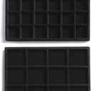 Frebeauty Stackable Velvet Jewelry Organizer Trays for Drawers Inserts Jewelry Storage Tray Display Case, Stud Earrings Bracelets Necklace Rings Accessories Trays for Women (Set of 2 Black)
