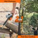 TaskStar 2-in-1 Pole Saw for Tree Trimming, 8-Inch Cordless Brushless Chainsaw with Adjustable Extension Pole, 24.0Ah Rechargeable Batteries & Charger, Auto Oiling, 15 Ft Max Reach