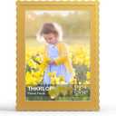 12x16 Picture Frame with Mat for 11x14, Wavy Edge Wooden Real Glass Photo Frame for Wall Hanging, Yellow, 1 Pack
