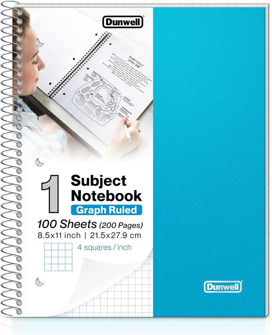 Dunwell Graph Paper Spiral Notebook (Blue) Plastic Cover, 100 Sheets, 1 Subject 4x4 Graph Paper Notebook 8.5 x 11, Graphing Notebook, 1/4 Inch Grid Graph Ruled Notebook, Poly Divider with Pockets Dunwell Graph Paper Spiral Notebook (Blue) Plastic Cover, 100 Sheets, 1 Subject 4x4 Graph Paper Notebook 8.5 x 11, Graphing Notebook, 1/4 Inch Grid Graph Ruled Notebook, Poly Divider with Pockets