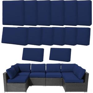 14Pcs Outdoor Cushion Covers Replacement Washable Waterproof UV w/Zipper for 6-Seaters Sofa Patio Slipcovers Set Seat and Back Covers Only (Deep Blue, 23.6x23.6inch)