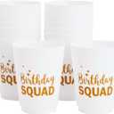 BLUE PANDA 16 Pack Reusable Happy Birthday Party Cups for Women, Birthday Squad Plastic Tumblers for Adults (White, 16 oz)