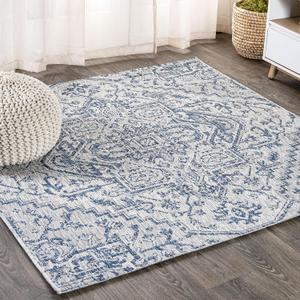 JONATHAN Y Boho Medallion Indoor Outdoor Square Area Rug 3X3 Navy/Gray, Estrella Textured Weave for Backyard, Patio, Porch, Easy-Cleaning, High Traffic, Pet-Friendly, Non-Shedding (SMB105B-3SQ)