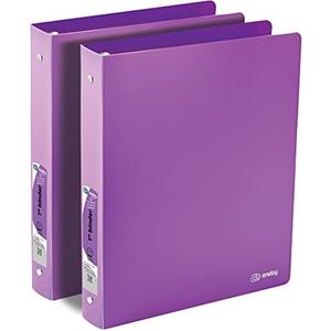 1 Inch Binders 3 Ring Purple, 1” Soft Plastic Flexible Cover Round Ring with a Pocket Binder, Holds 175 Sheets, School Supplies Available in Pink, Grey, Red, Green, Grey, 2 PK – by Enday