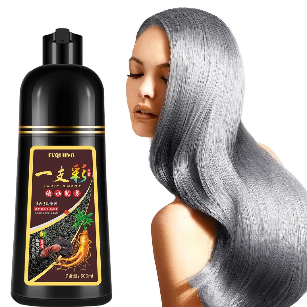 Instant Silver Gray Hair Dye Shampoo 500ml for Men & Women, 3 in 1 Silver Hair Dye, Easy to Use, Natural Shampoo Silver Hair Dye in Minutes 16.9 Fl Oz (Silver gray)