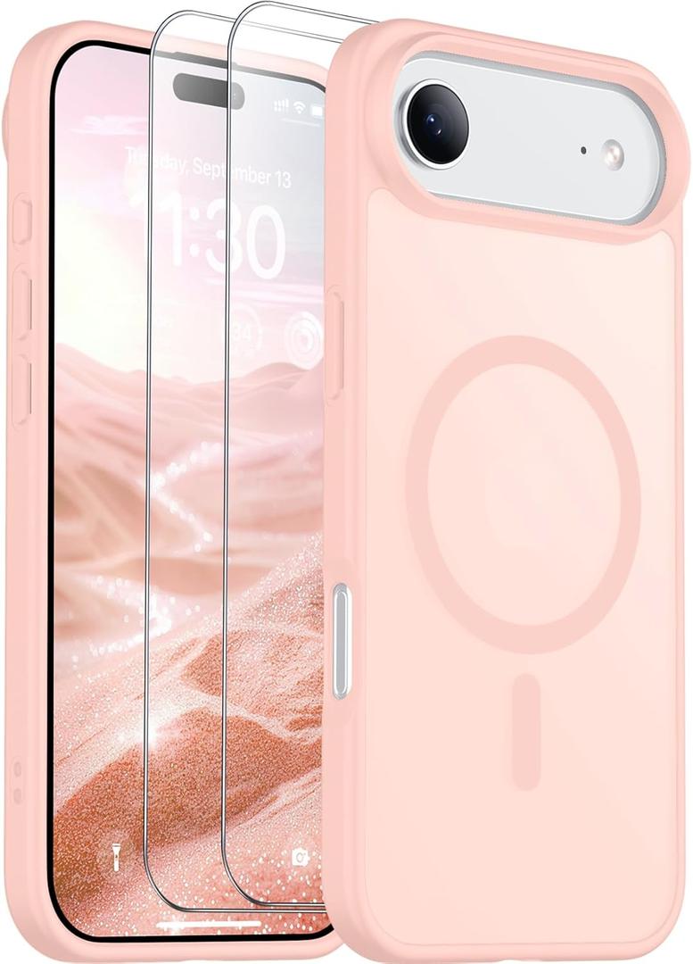 SPIDERCASE for iPhone Air Case, Magnetic Translucent Matte Case with 2PCS Tempered Glass Screen Protector Slim Phone Case for iPhone Air 6.5'', Pink