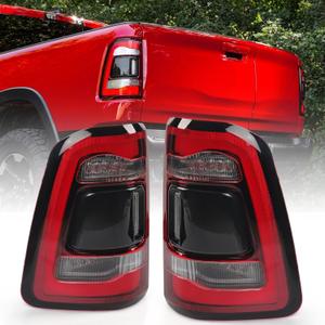 FIONE: For Dodge Ram 1500 Tail Light Assembly Without Blind Spot 2019-2022 LED Type & Red Lens Chrome Interior (Left+Right Side)