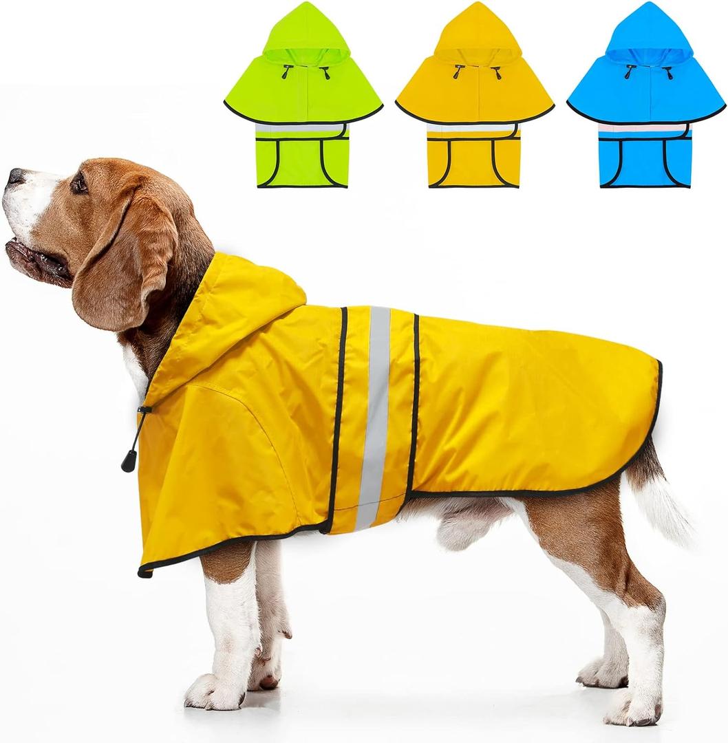 Dog Raincoat - Reflective Dog Rain Jacket with Hoodie Lightweight Waterproof Rain Coat for Small Medium Large Dogs (Medium, Yellow)