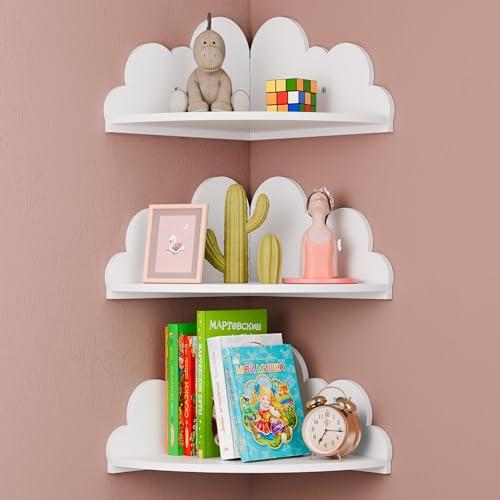 Beskadi Cloud Floating Corner Shelves - Set of 3 Cloud Corner Wall Shelves for Kid’s Room, White Floating Shelf Nursery Wall Deor, Small Cute Clouds Dispaly Shelf for Toys, Plants & Storage.