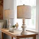BOBOMOMO Tradition 20" Rustic Table Lamp Set of 2 for Living Room Bedroom Bedside Desk Lamps Bedroom Nightstand Vintage Lamps LinenSuitable for Decorating Small Areas (2 Pack Antique Gray)
