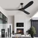 heimo 52 inch Black Ceiling Fan No Light,3 Blade Wood Indoor Outdoor Ceiling Fans Without Lights for Patios Bedroom Living Room Mid Century Modern Propeller Outside Exterior Wooden Fan with Remote