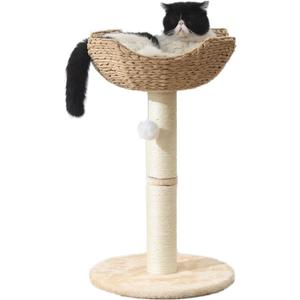 SHENGOCASE Small Cat Tree Tower with Large 17.7" Rattan Wicker Basket, Handwoven Nest Basket Bed, Window Perch for Large Cats up to 25LBS