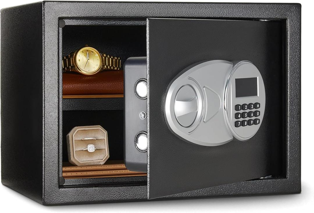 Steel Security Safe and Lock Box with Electronic Keypad, for Cash, Jewelry, Documents, Black, 0.5 Cubic Feet, 13.8" W x 9.8" D x 9.8" H
