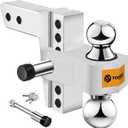 Tow Hitch- Fits 2.5'' Receiver Only, 6'' Drop/Rise Drop, Dual Ball (2'' X 2-5/16''), Adjustable Aluminum Trailer Hitch for Heavy Duty Truck -18,500 Gtw with Trailer Locks-312506 (Silver)