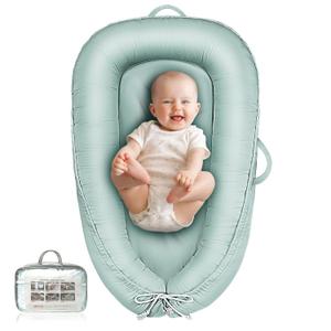 Baby Lounger - Infant Lounger for Newborn 0-24 Months, Pure Cotton Breathable Baby Nest Lounger Cover, Newborn Essentials for Baby Boys & Girls, Co Sleeper Portable Baby Bed for Home and Travel (Pea Green)