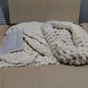 Maetoow Tighter Version Chenille Chunky Knit Blanket Throw （60×80 Inch）, Handmade Warm & Cozy Blanket Couch, Bed, Home Decor, Soft Fleece Banket, Boho Thick Blankets and Giant Yarn Throws，Beige, 60''x80''