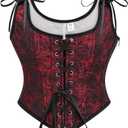 SHYMMUO Renaissance Corset Top for Women Floral Lace Up Overbust Bustier Vest Vintage Waist Cincher Bodice (Small, Red)