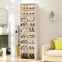 9 Tiers 18 Pairs Foldable Shoe Rack, Large Shoe Storage with Magnetic Clear Door, Easy Assembly and Freely Movable Shoes Organizer, Large Capacity Shoe Shelf for Living Room, Cloakroom, Entryway, 9 layers 18 pairs