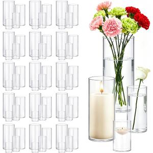 64 Pack Glass Cylinder Vases 4,6,8,10 Inch Tall Clear Flower Vase Hurricane Floating Candle Holder for Table Centerpiece Wedding Home Decor