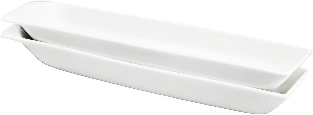 Ceramics Olive Plate Cheeses Plate, Olive Cookies Tray - Large, Chip Resistant, White Porcelain Olive Canoe, Dishwasher Safe, For Snacks, Appetizers 14 Inch (14 Inch Set of 2, White Single handle)