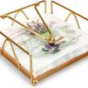 Gold Modern Napkin Holder for Table with Weighted Arm, Square Metal Flat Napkin Holder Farmhouse Napkin Box Rustic Napkin Tray for Paper Napkins, Kitchen, Countertops, Bathroom, Dinner, Outdoor