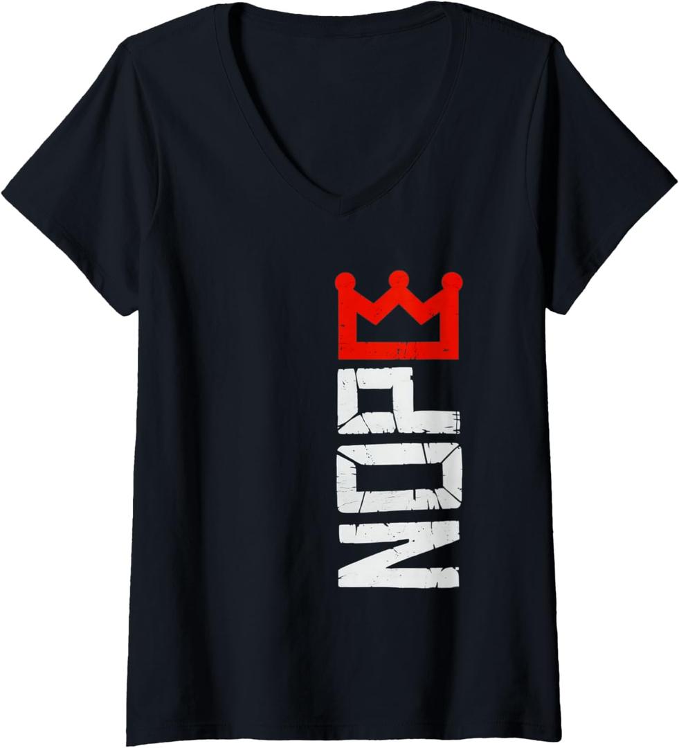 Womens No Kings Protest Sign Vertical V-Neck T-Shirt, Size L