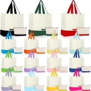 Sanwuta 30 Pcs Canvas Tote Bags Bulk with Zipper Cosmetic Pouch 18.5" Reusable Cotton Shopping Bag with Handle for DIY Craft (Colorful)
