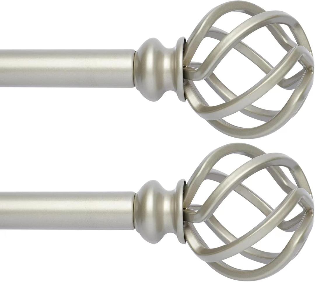 2 Pack Decorative Window Curtain Rod with Brackets- Hollow Design 3/4'' Inch Pole, 48 to 84 Inch Adjustable Side Curtain Rod Antique Silver (48"-84", Antique Silver)
