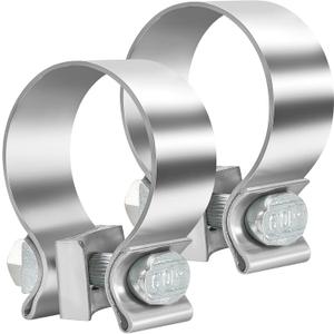 2.0 Inch Exhaust Clamp, Narrow Band Muffler Clamp Stainless Steel for 2" OD Muffler Pipe and Exhaust Pipe, Durable Clamping Seal (2-Pack)