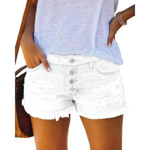 Women's Mid Rise Stretchy Ripped Denim Shorts Distressed Casual Summer Jean Shorts L