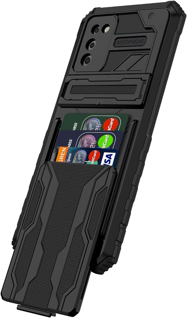 for Samsung Galaxy A03s Wallet Case with Credit Card Holder Stand Kickstand Slim Rugged Shockproof Heavy Duty Defender Armor 【Military Grade】 Protective Phone Case - Black